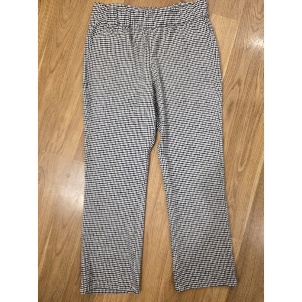 Free People Size Large In My Feelings Crop Pant Linen Blend Black Gingham Plaid